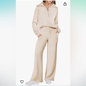 Amazon Women's Cream Sweatshirt & Wide Pants Set 💖